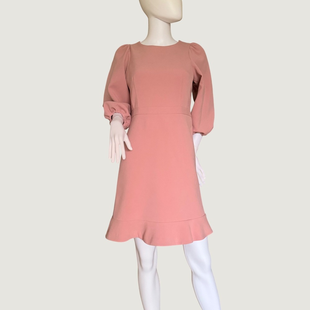 Ann Taylor Womens Pink Puff Sleeve Flounce Hem Sheath DressCrew Neck Mini Size 0